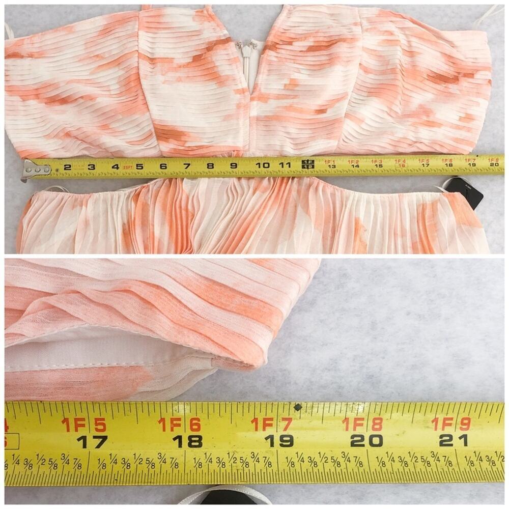 Express Midi Dress Floral Pleated Pastel Flowy Side Cut Out Size XL White Orange - Picture 13 of 15